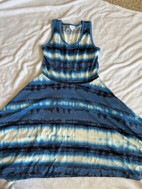 Blue Tie-Dye Tank Midi Dress